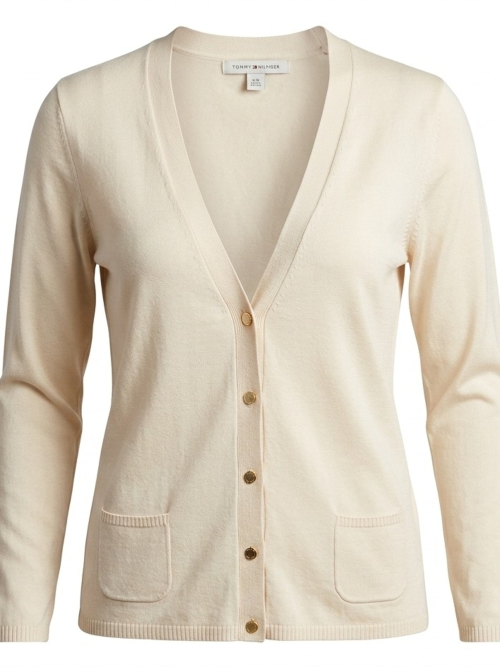 Tommy Hilfiger Ivory Silk Knit Cardigan button-up V-neck Quiet Luxury Preppy